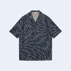 구찌 웨이브 GG 레이저 프린트 데님 셔츠