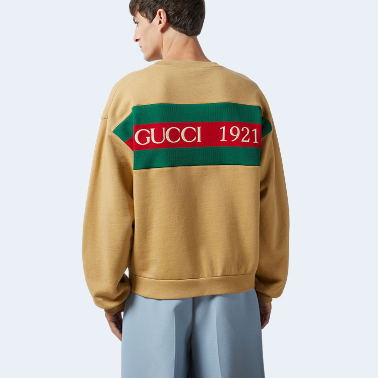 구찌 웹 디테일 코튼 저지 스웨트셔츠 카멜