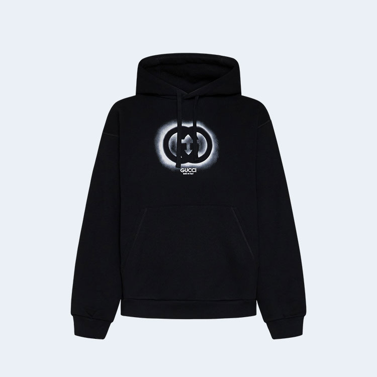 구찌 로고 코튼 후디 블랙