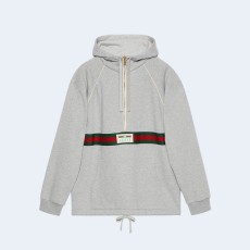 구찌 웹 디테일 코튼 저지 스웨트셔츠 그레이