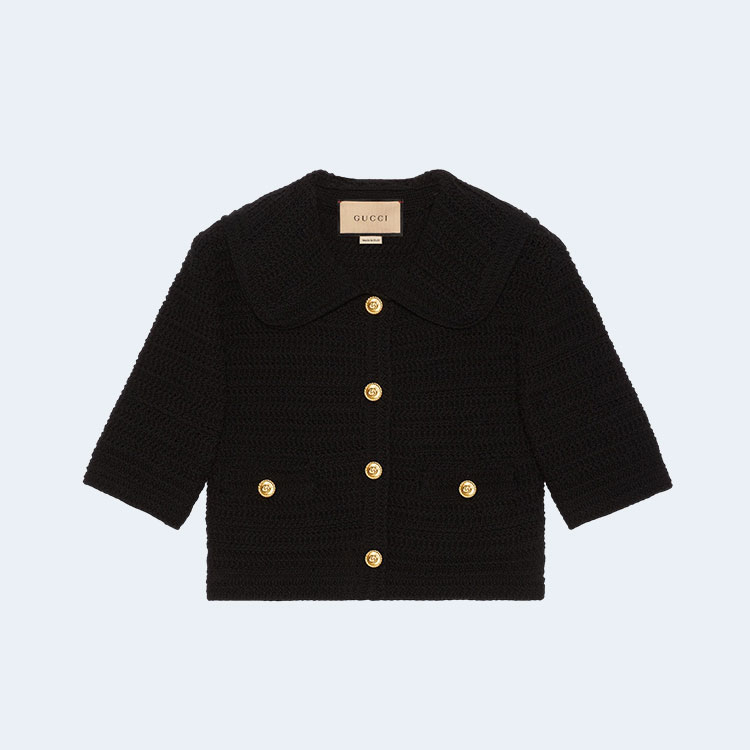 구찌 블랙 크로쉐 코튼 가디건