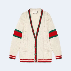 구찌 웹 케이블 니트 울 가디건