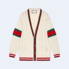 구찌 웹 케이블 니트 울 가디건