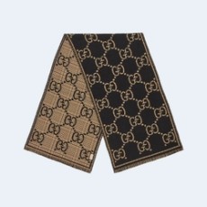 구찌 GG 체크 울 블랙 베이지 스카프