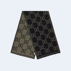 구찌 체크 GG 울 블랙 멀티컬러 스카프