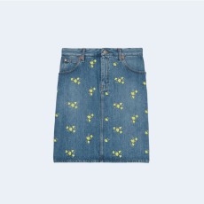 구찌 플로라 자수 데님 스커트