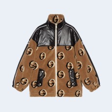 구찌 GG 울 플리스 자카드 지퍼 자켓 브라운