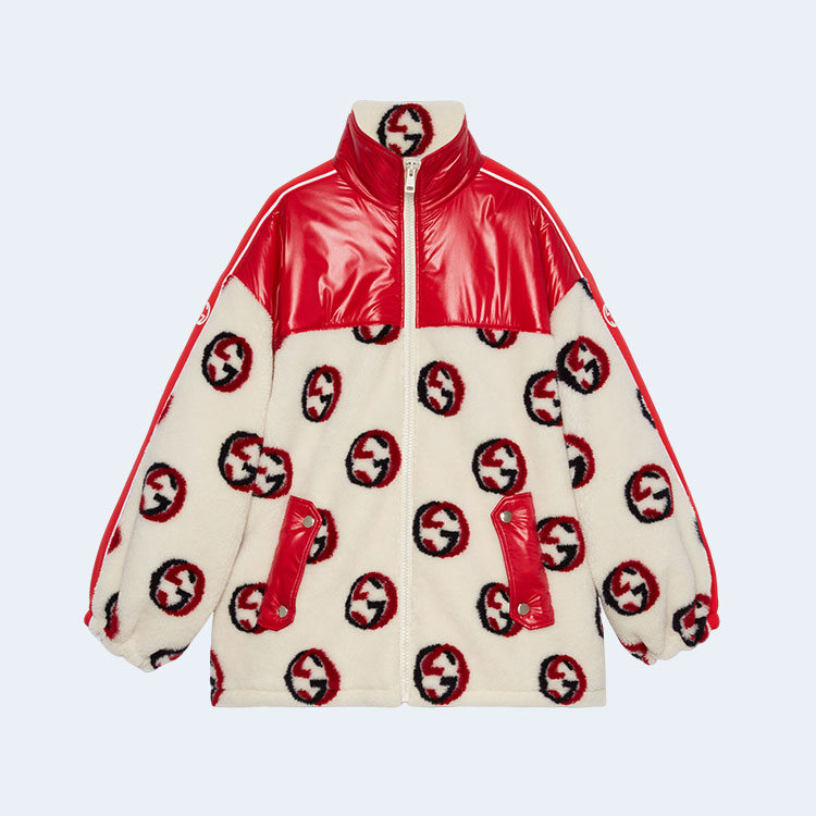 구찌 GG 울 플리스 자카드 지퍼 자켓 화이트