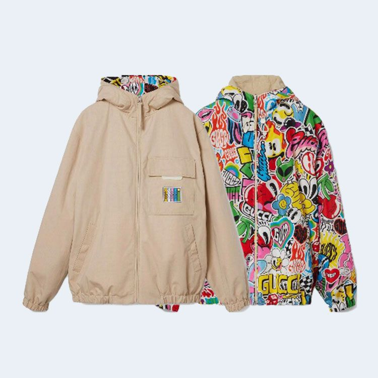 구찌 스트릿 스타일 로고 자켓 베이지
