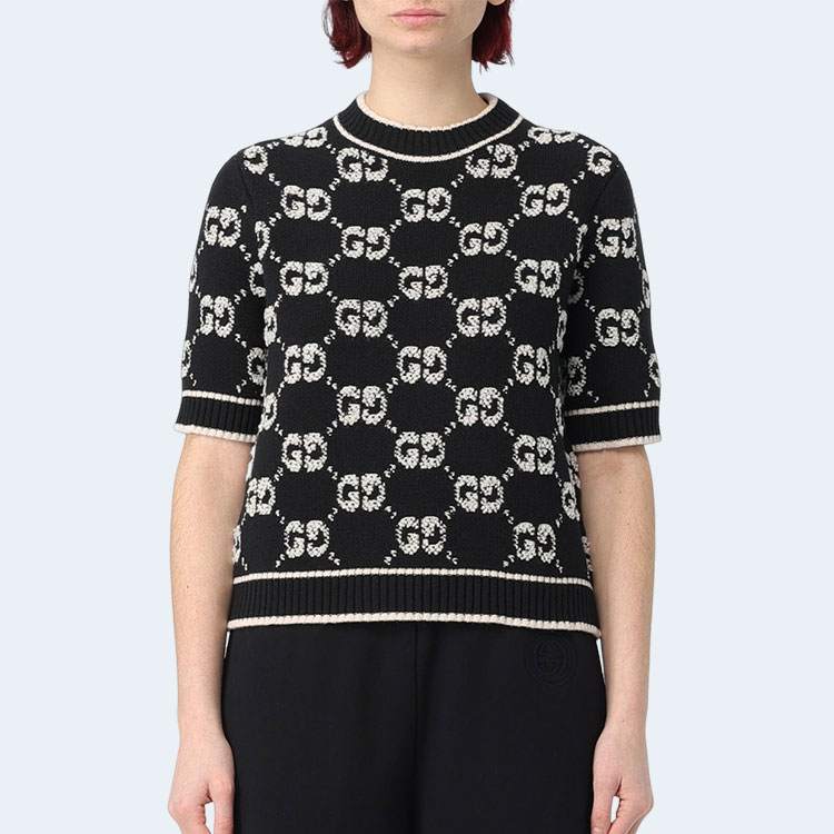 구찌 블랙 울 크루넥 탑