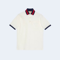 구찌 웹 카라 코튼 피케 폴로 셔츠 화이트