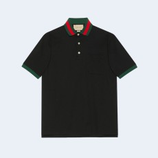 구찌 웹 코튼 피케 폴로 셔츠 블랙