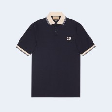 구찌 인터로킹 G 코튼 폴로 셔츠 네이비