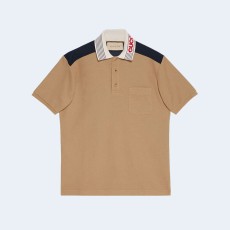 구찌 콘트라스트 카라 폴로 셔츠 브라운