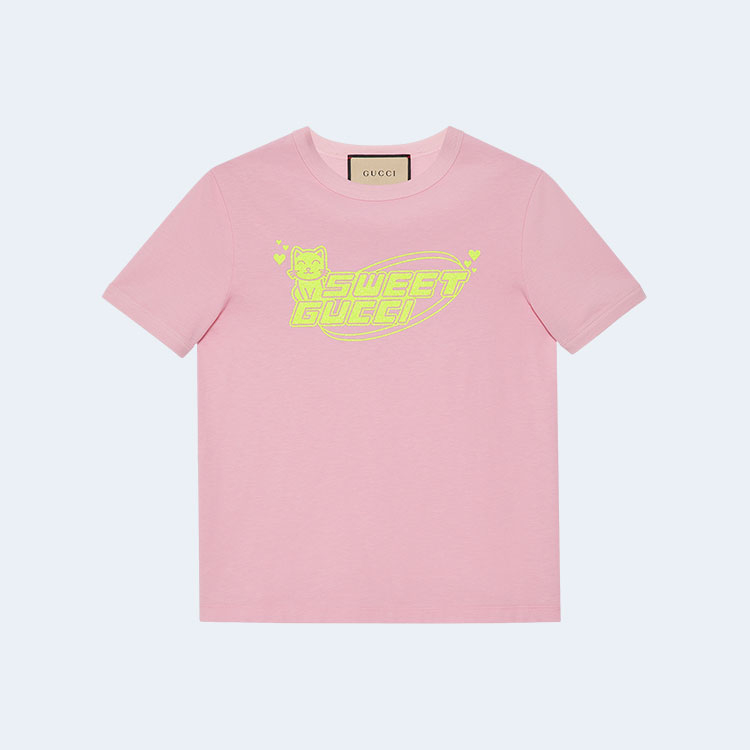구찌 핑크 코튼 저지 티셔츠
