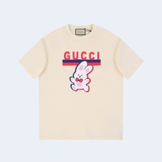 구찌 웹 레빗 코튼 로고 티셔츠 아이보리