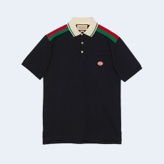 구찌 인디고 GG 코튼 콘 폴로 셔츠 블랙