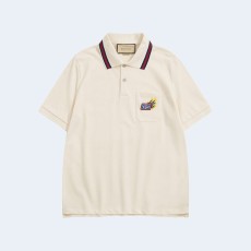 구찌 파이어 자수 폴로 셔츠 화이트