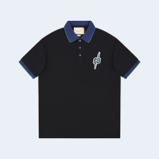 구찌 라이트닝 볼트 자수 폴로 셔츠 블랙