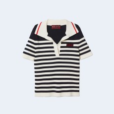 구찌 코튼 비스코스 리브 폴로 탑