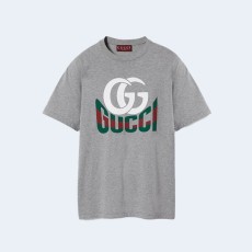 구찌 프린트 코튼 저지 티셔츠 ‎그레이