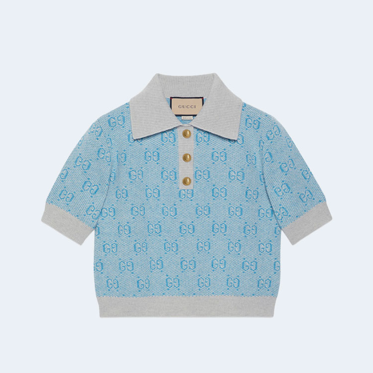 구찌 GG 울 자카드 폴로 셔츠