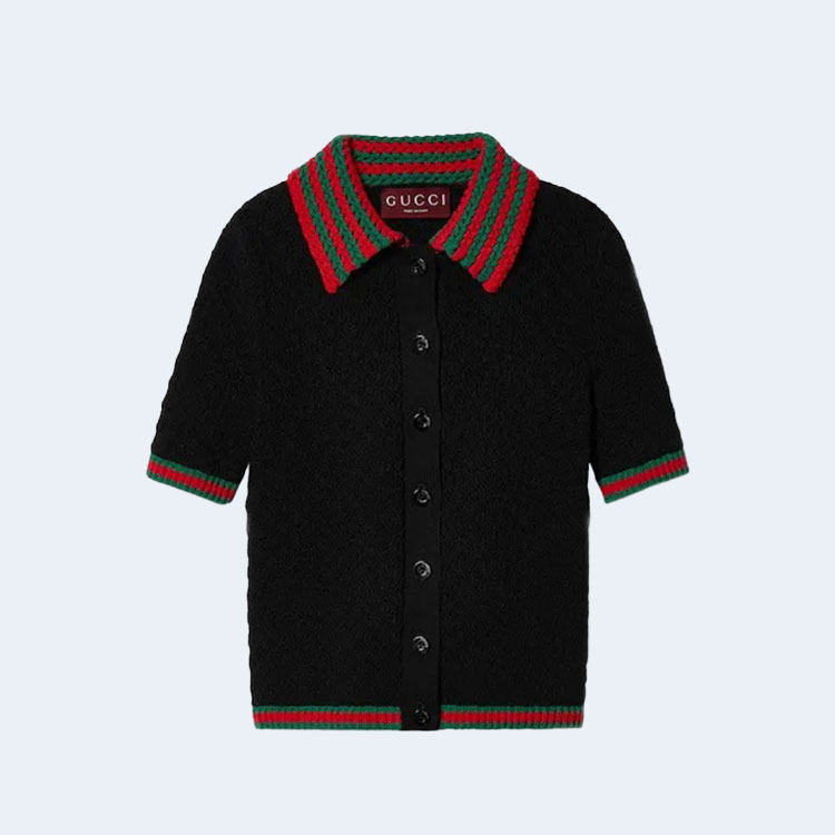 구찌 코튼 레이스 폴로 가디건 위드 웹 여성