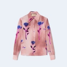 구찌 플로럴 프린트 크레프 드 신 셔츠