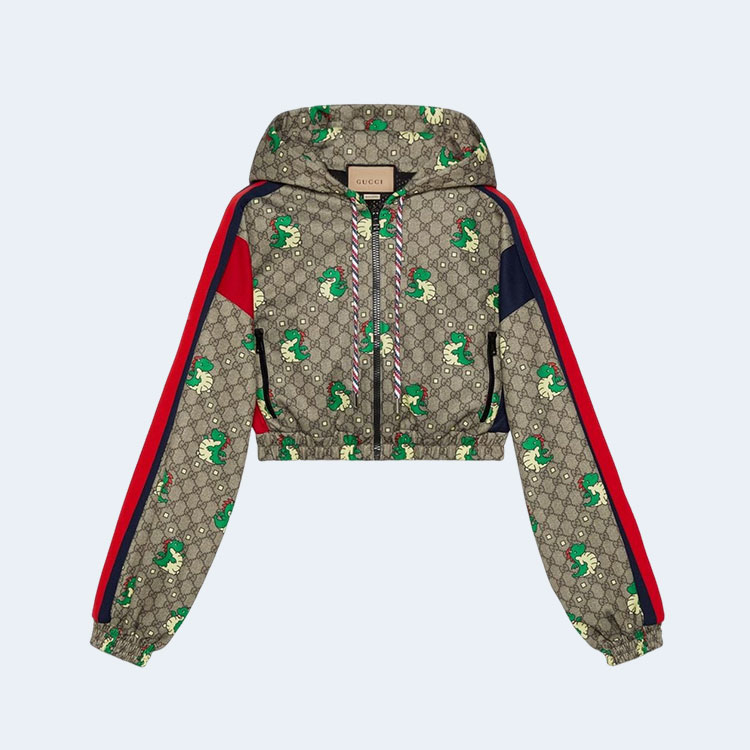 구찌 드래곤 프린트 크롭 저지 자켓