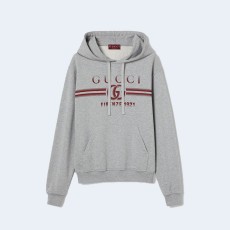 구찌 코튼 저지 후드 스웨트셔츠 그레이
