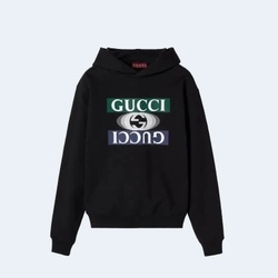 구찌 로고 프린트 코튼 저지 후드 스웨트셔츠