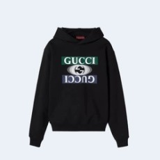 구찌 로고 프린트 코튼 저지 후드 스웨트셔츠