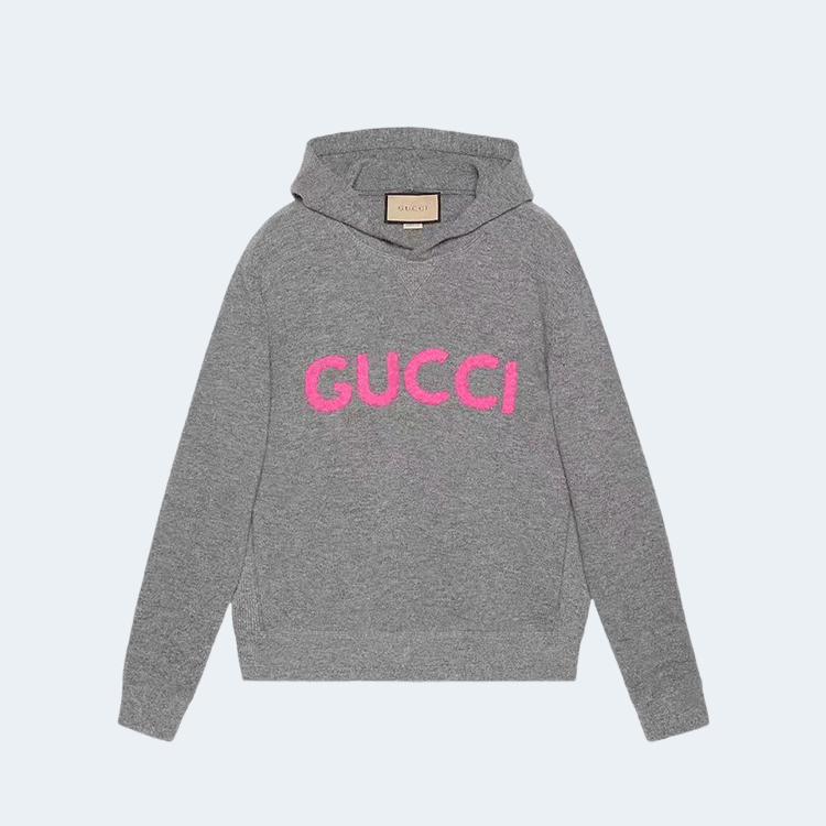 구찌 로고 엠브로이더드 울 후드