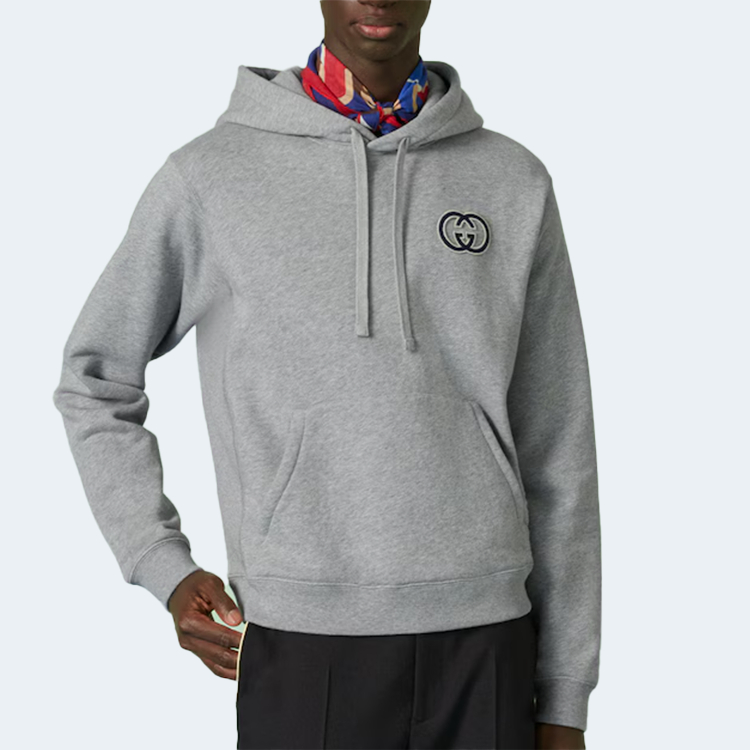 구찌 코튼 저지 후드 스웨트셔츠 그레이