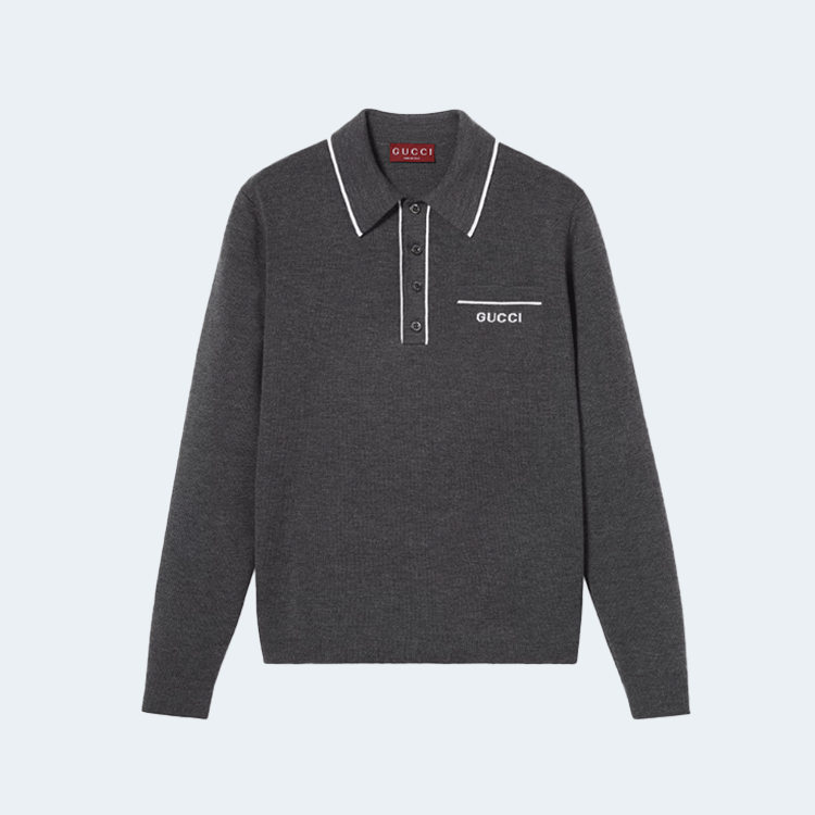 구찌 니트 울 롱 슬리브 폴로 탑