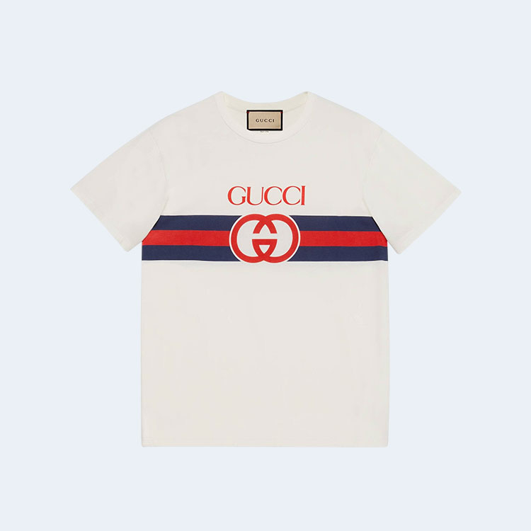 구찌 부띠크 로고 화이트 티셔츠