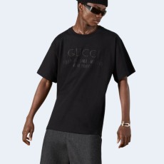 구찌 자수 로고 코튼 티셔츠 블랙