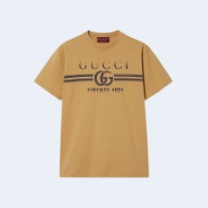 구찌 프린트 코튼 저지 티셔츠 베이지