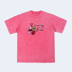 구찌 로고 프린트 체리 워시드 티셔츠 핑크