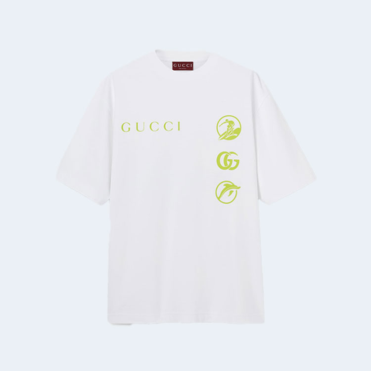 구찌 프린트 코튼 저지 티셔츠