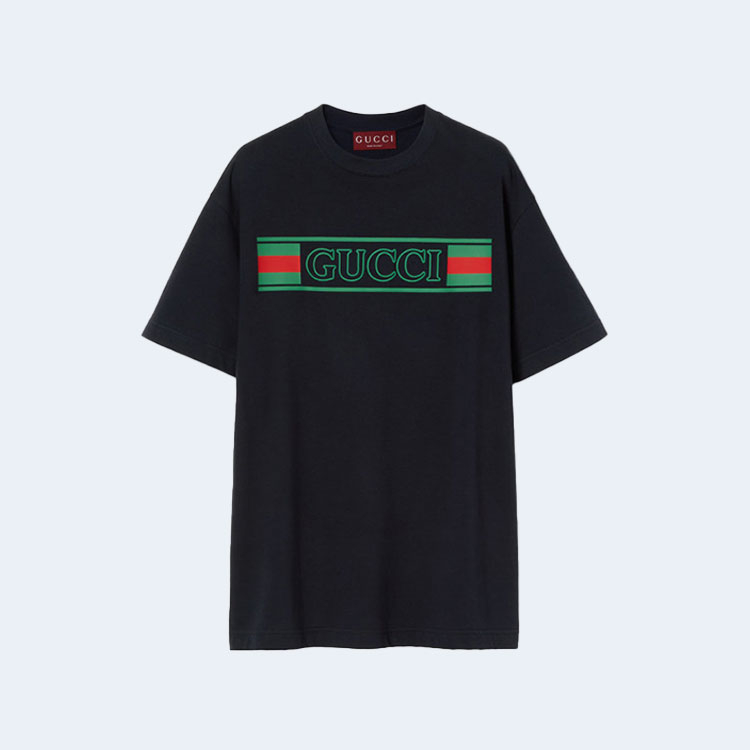 구찌 프린트 코튼 저지 티셔츠 블랙