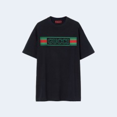 구찌 프린트 코튼 저지 티셔츠 블랙