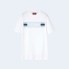 구찌 프린트 코튼 저지 티셔츠 화이트