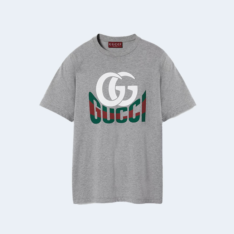 구찌 프린트 코튼 저지 티셔츠 ‎그레이