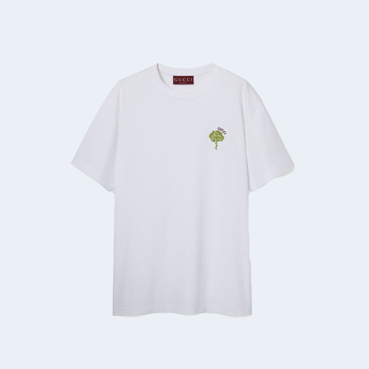 구찌 코튼 저지 자수 티셔츠 화이트