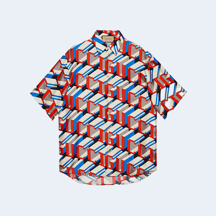 구찌 픽셀 프린트 실크 셔츠