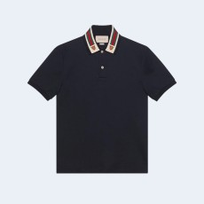 구찌 웹 앤 펠린 헤드 폴로 셔츠 네이비