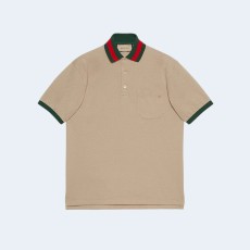 구찌 웹 카라 코튼 피케 폴로 셔츠 베이지