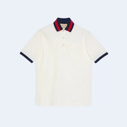 구찌 웹 카라 코튼 피케 폴로 셔츠 화이트