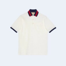 구찌 웹 카라 코튼 피케 폴로 셔츠 화이트